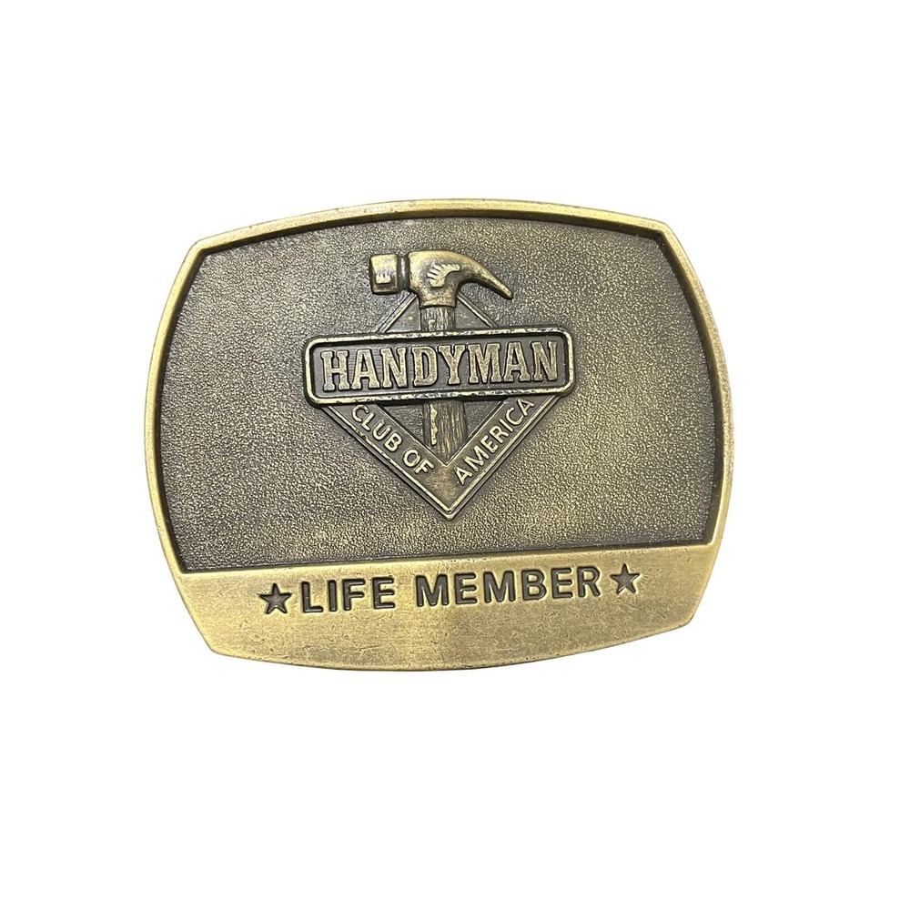 Vintage 1996‎ Handyman Club of America Life Member Belt Buckle Brass Tone Pouch